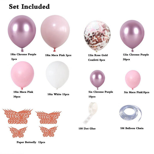 111pcs Barbie Pink Purple Balloon Garland Arch Kit | 3D Butterfly Stickers for Baby Shower Bridal Shower Wedding Birthday Party Decorations