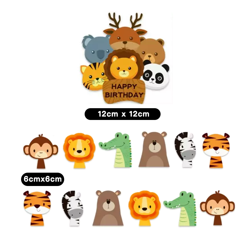 Cute Jungle Animals Birthday Cake Cupcake Toppers 13pcs