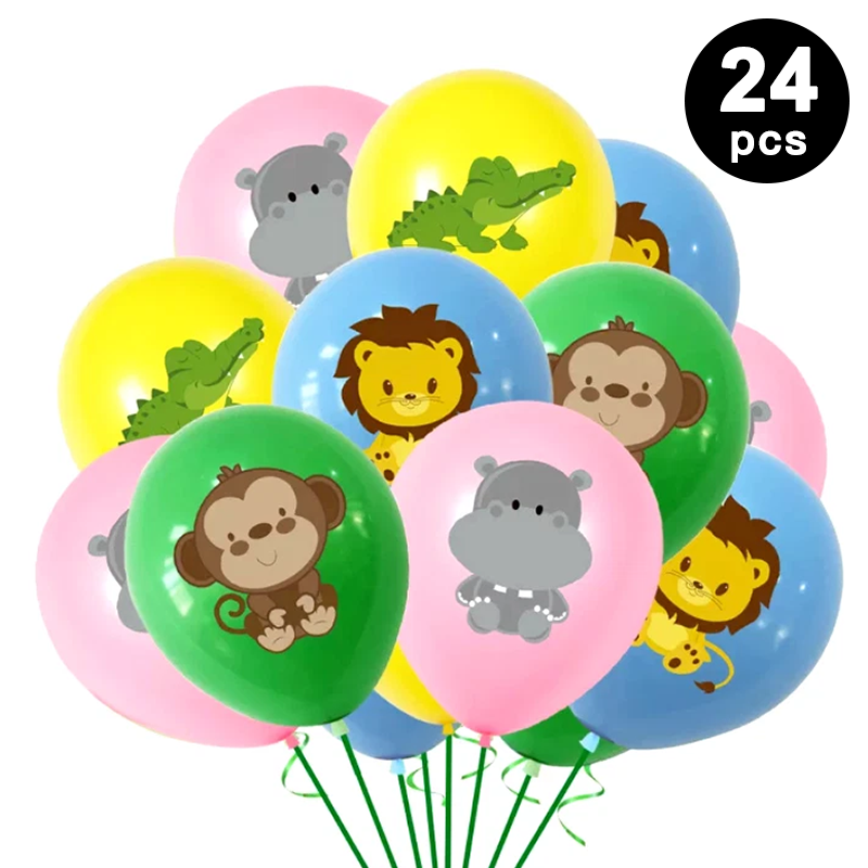 Jungle Animals Theme Assorted Latex Balloons 24 Pack