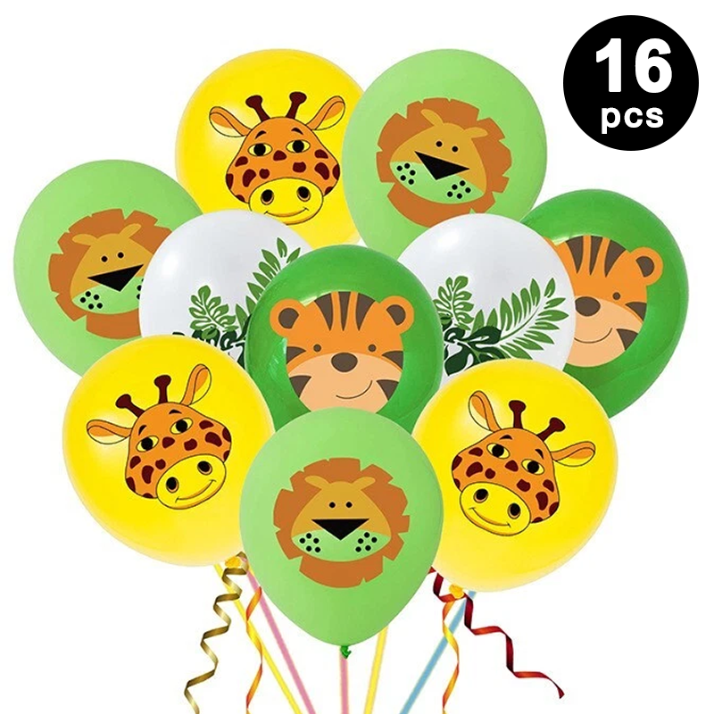Jungle Animals Theme Assorted Latex Balloons 16 Pack