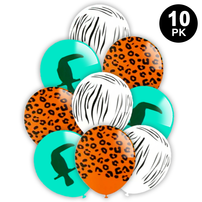 Jungle Wild Animals Printed Latex Balloons 10 Pack