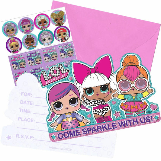 LOL Surprise Postcard Invitations 8 Pack with Envelopes Seals Mini Stickers