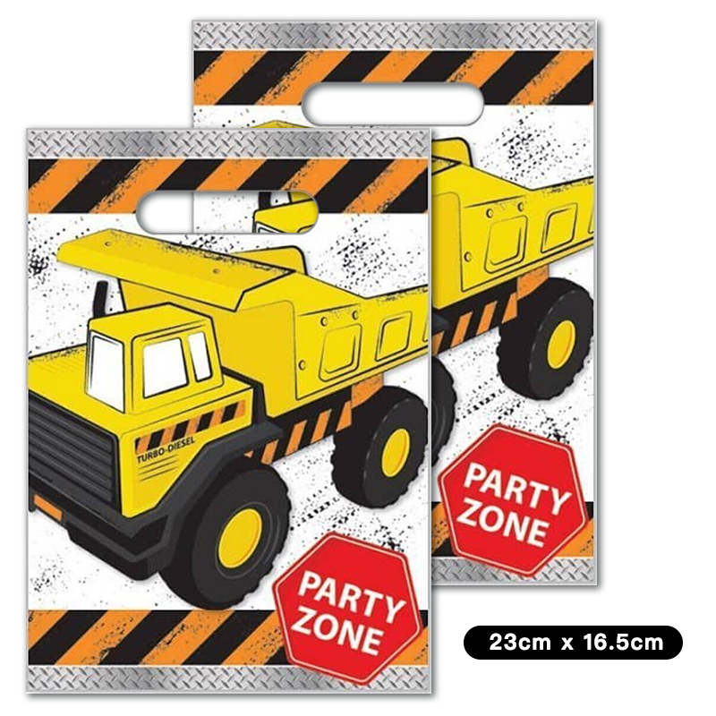 Construction Party Zone Loot Bags Plastic 8 Pack