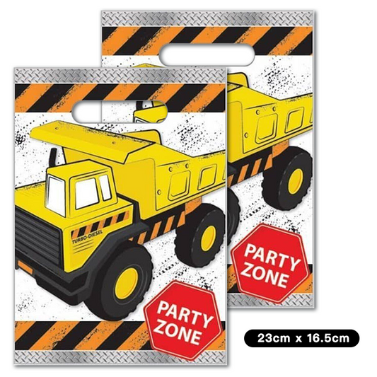 Construction Party Zone Loot Bags Plastic 8 Pack