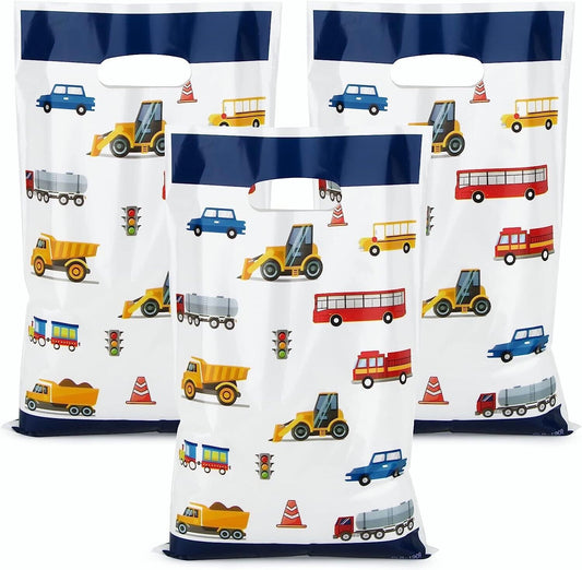 Construction Vehicles Theme Gift Loot Bags Plastic 10 Pack