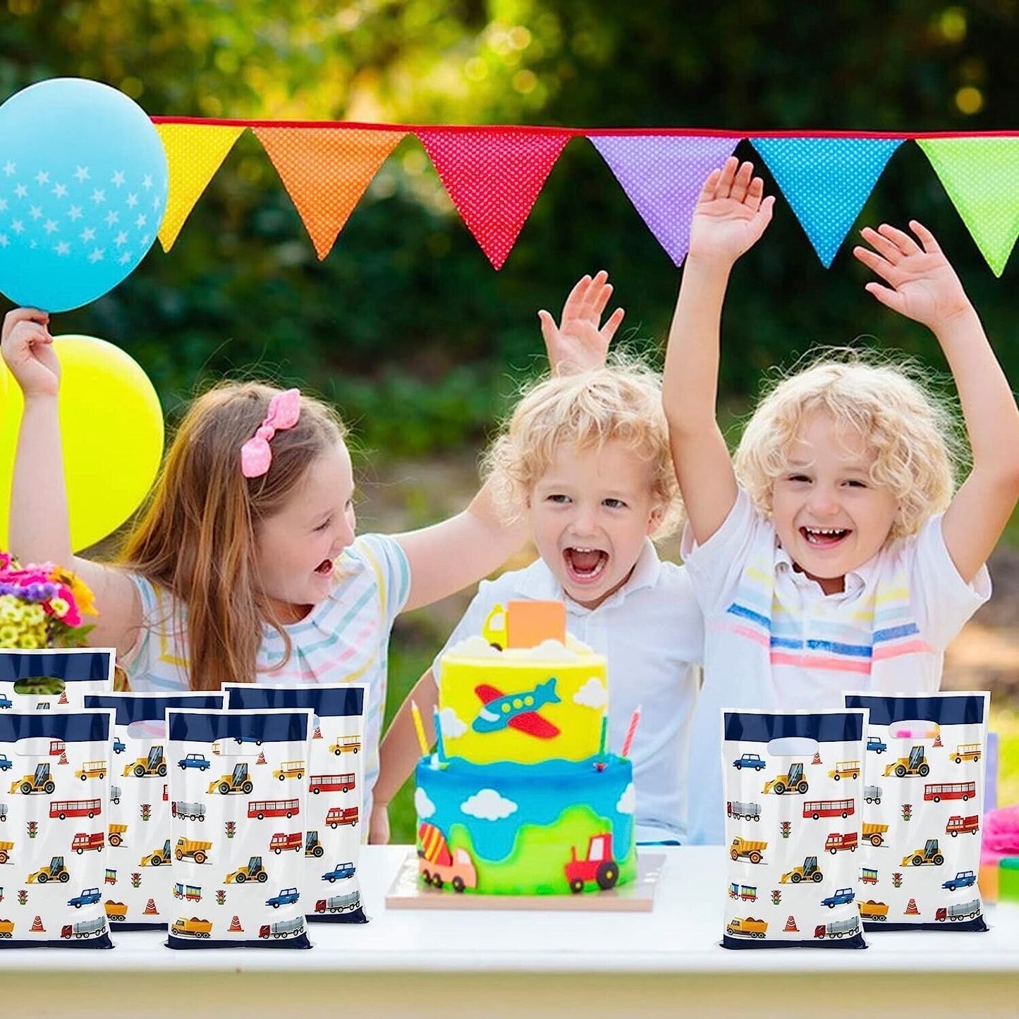 Construction Vehicles Theme Gift Loot Bags Plastic 10 Pack