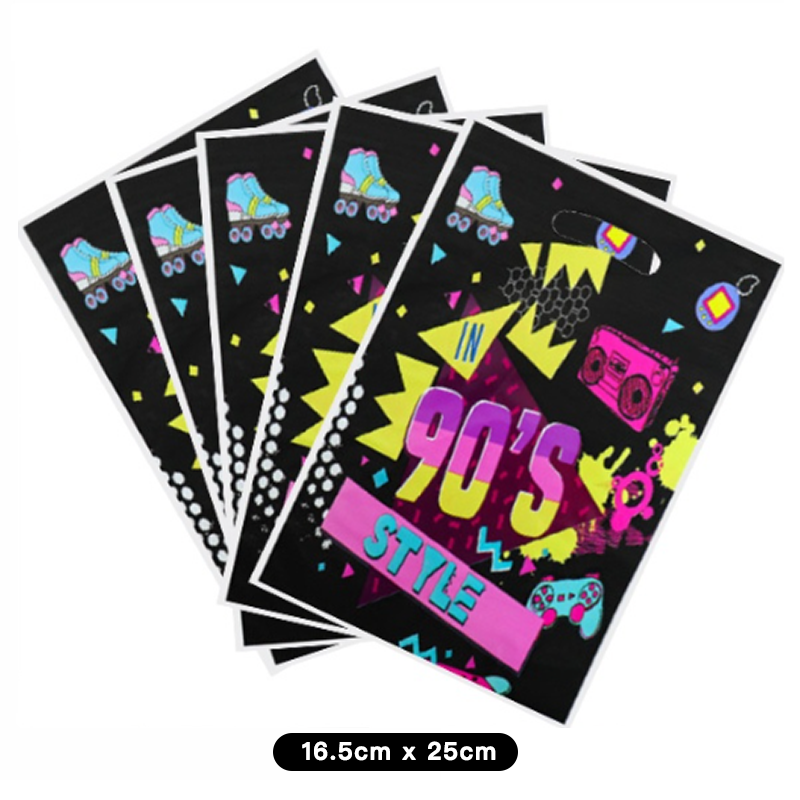 Back to the 90's Theme Gift Loot Bags Plastic 10 Pack
