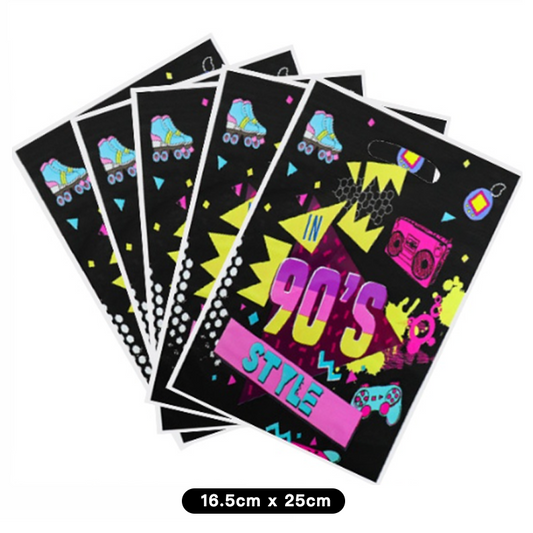 Back to the 90's Theme Gift Loot Bags Plastic 10 Pack