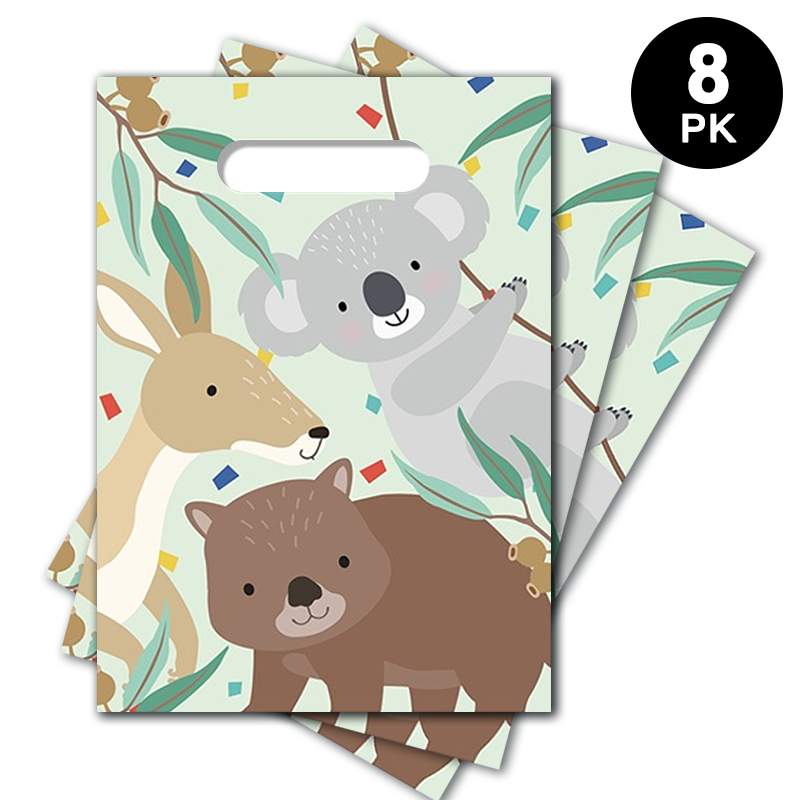 Australiana Koala Wombat Gift Loot Bags Plastic 8pk