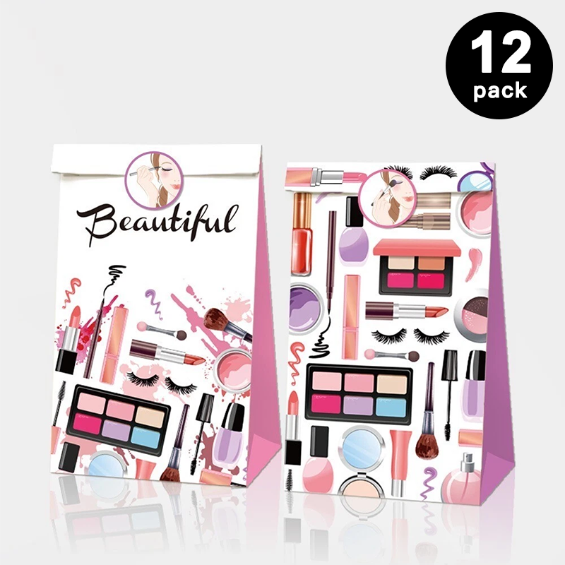 Beauty Makeup Cosmetics Paper Gift Bags with Mini Stickers (Pack of 12)
