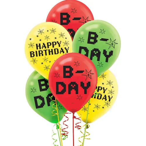 TNT Party! Pixel Game Happy Birthday Latex Balloons 6 Pack
