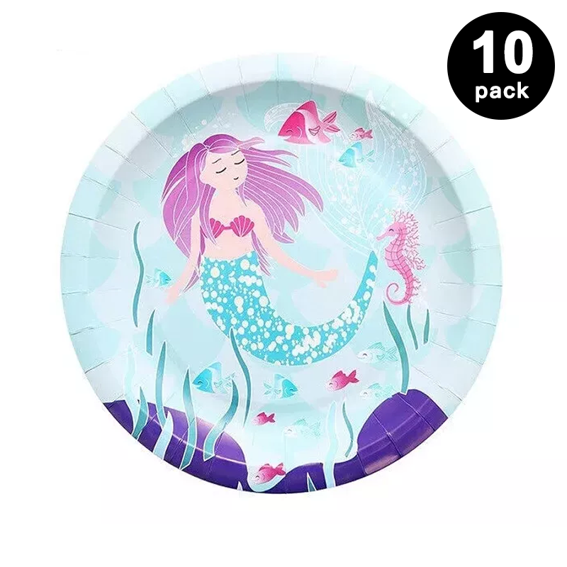 Mermaid Under the Sea 9 inch 23cm Paper Plates Round 10 Pack