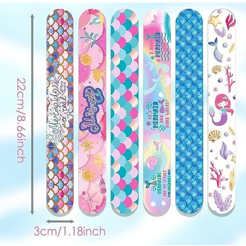 Mermaid Theme Slap Band Bracelet 12 Pack | Kids Birthday Party Favours Gift Bag Fillings