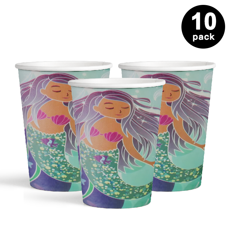 Mermaid Theme 250ml Paper Cups 10 Pack
