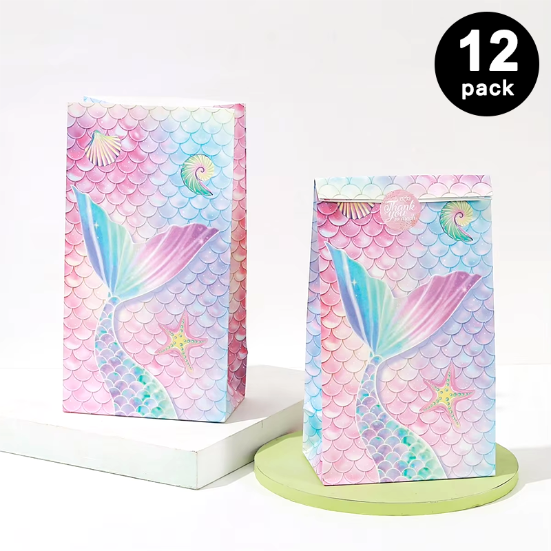 Mermaid Under the Sea Paper Gift Bags with Mini Stickers (Pack of 12)