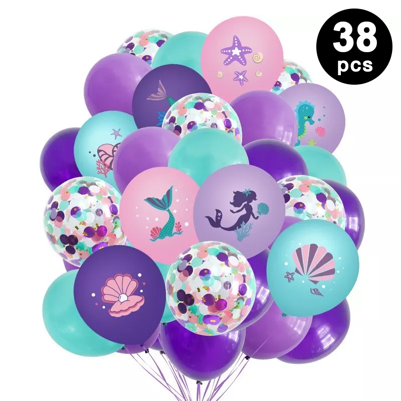 38pcs Mermaid Shell Starfish Printed Assorted Latex Confetti Balloons