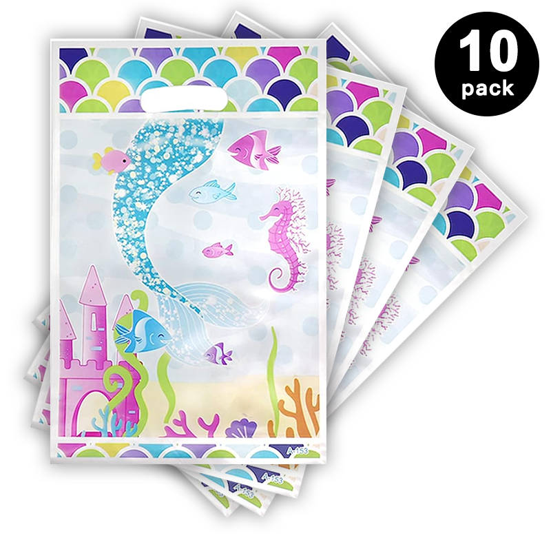 Mermaid Tail Under The Sea Gift Loot Bags Plastic 10 Pack