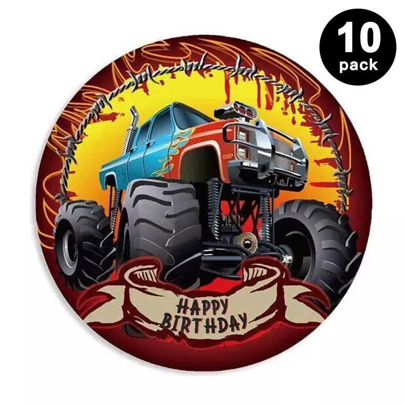Monster Truck 9 inch 23cm Paper Plates Round 10 Pack