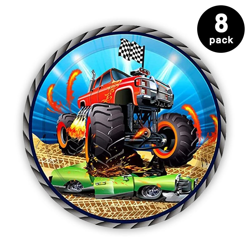 Monster Truck 9 inch 23cm Paper Plates Round 8 Pack