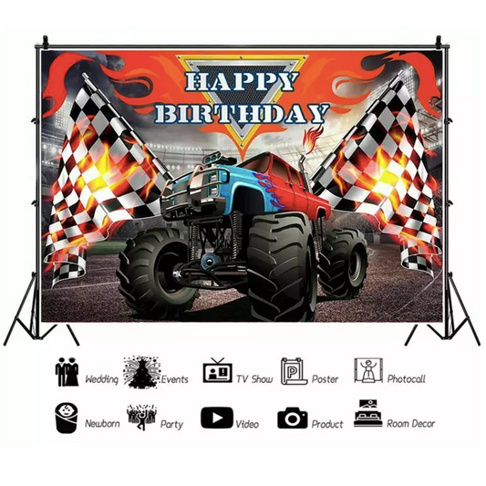 Monster Truck Birthday Party Backdrop Banner 150cm x 100cm