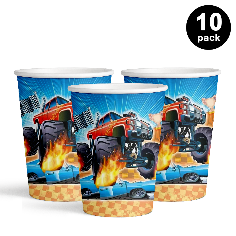 Monster Truck Theme 250ml 8oz Paper Cups 10 Pack