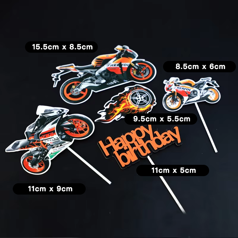 Motorbike Cutout Birthday Cake Toppers 5 Pack