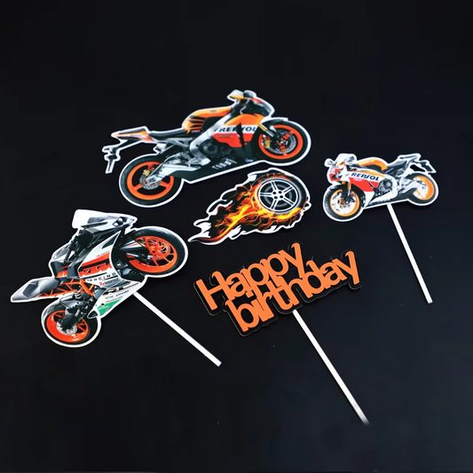 Motorbike Cutout Birthday Cake Toppers 5 Pack