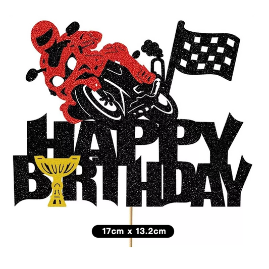 Motorbike Theme Glitter Birthday Cake Topper