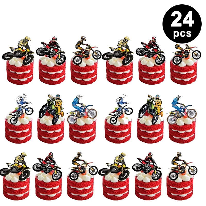 Motorbike Motocross Birthday Decoration Set - Banner Swirls Balloons Cake Toppers