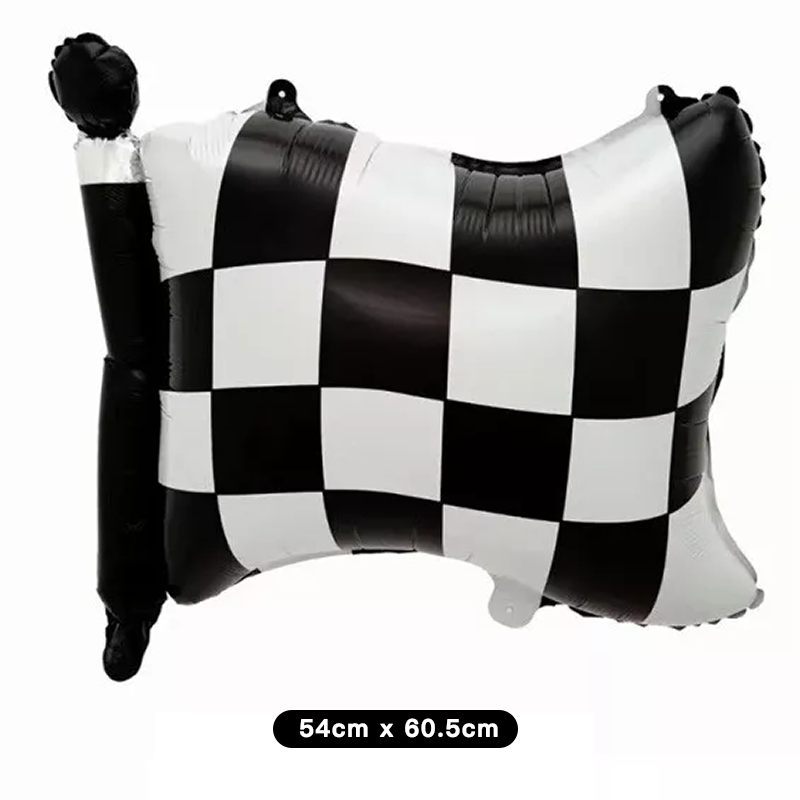 Motorbike Shaped Checkered Printed Foil Balloons 8 Pack