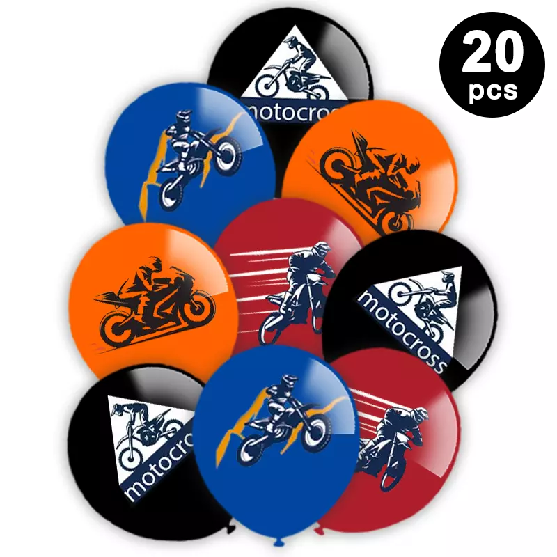 Motorbike Motocross Birthday Decoration Set - Banner Swirls Balloons Cake Toppers