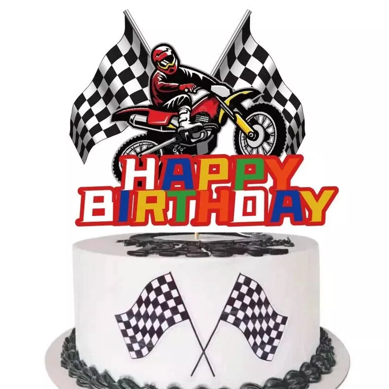 Motorbike Motocross Birthday Decoration Set - Banner Swirls Balloons Cake Toppers