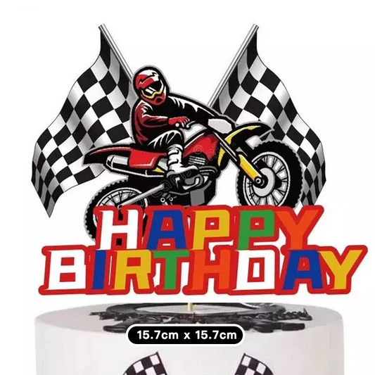 Motorbike Motocross Birthday Decoration Set - Banner Swirls Balloons Cake Toppers