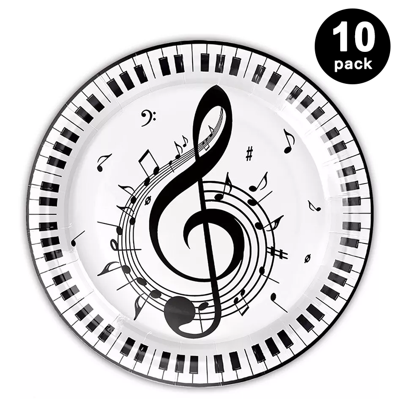 Music Notes Party Paper Plates 9 inch 23cm Round 10 Pack