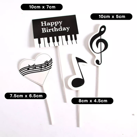 Music Notes Theme Birthday Cake Toppers 4 Pack