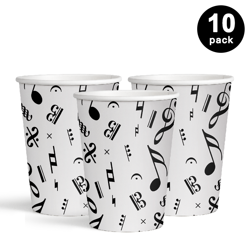 Music Notes 250ml 8oz Paper Cups 10 Pack