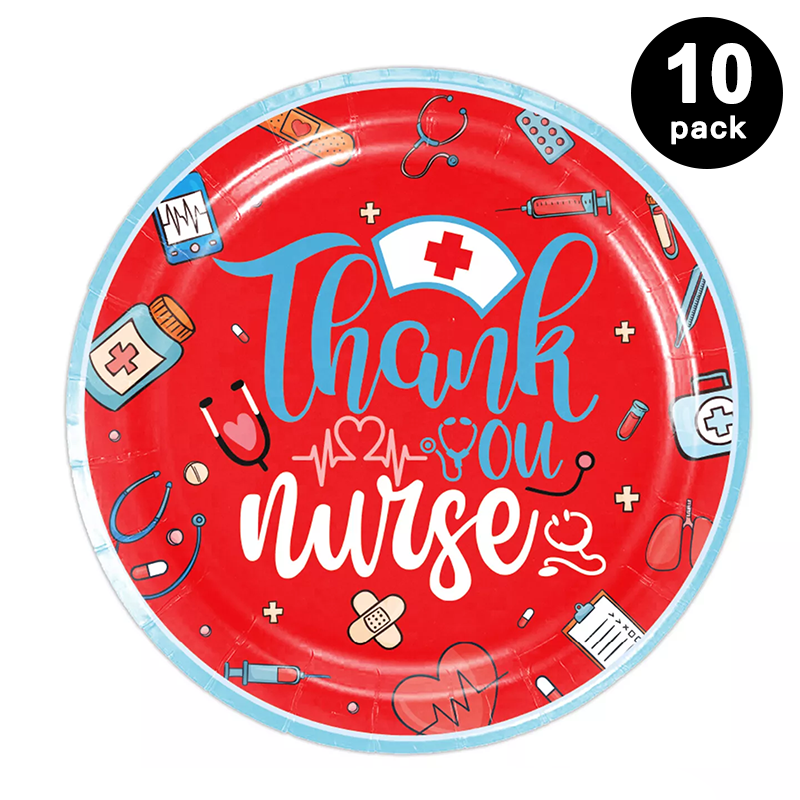 Thank You Nurse Theme 9 inch 23cm Paper Plates Round 10 Pack
