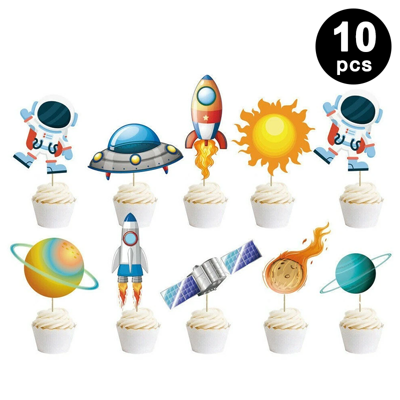 Outer Space Astronaut Planets Birthday Decorating Set | Banner Swirls Cake Toppers