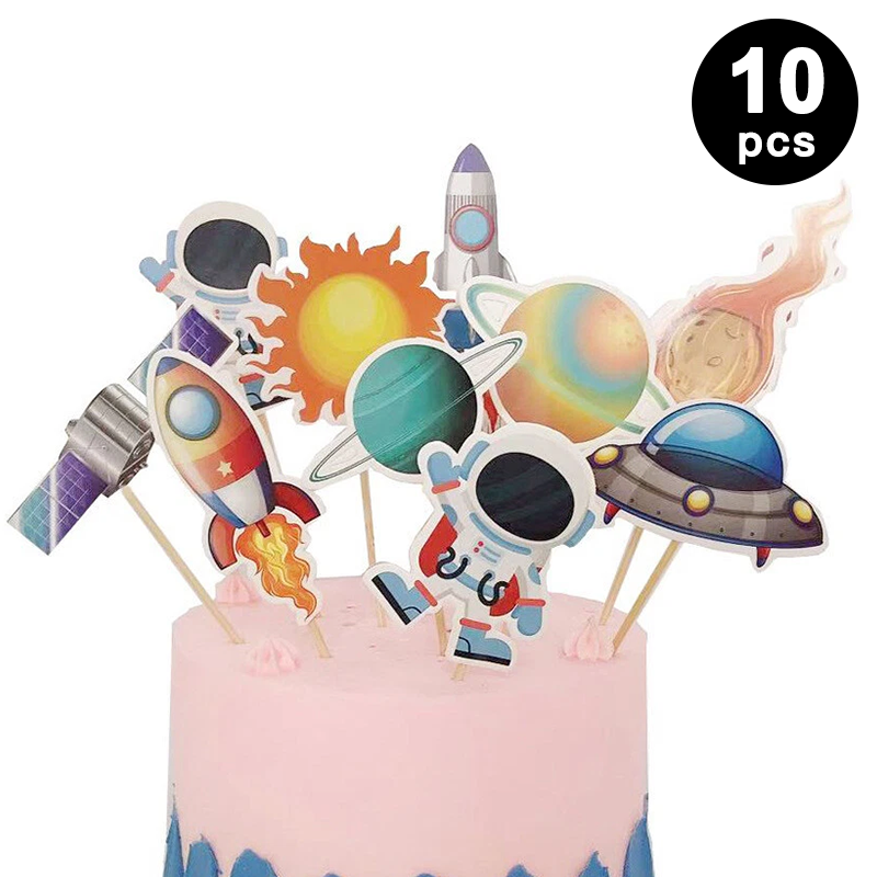 Outer Space Astronaut Planets Birthday Decorating Set | Banner Swirls Cake Toppers