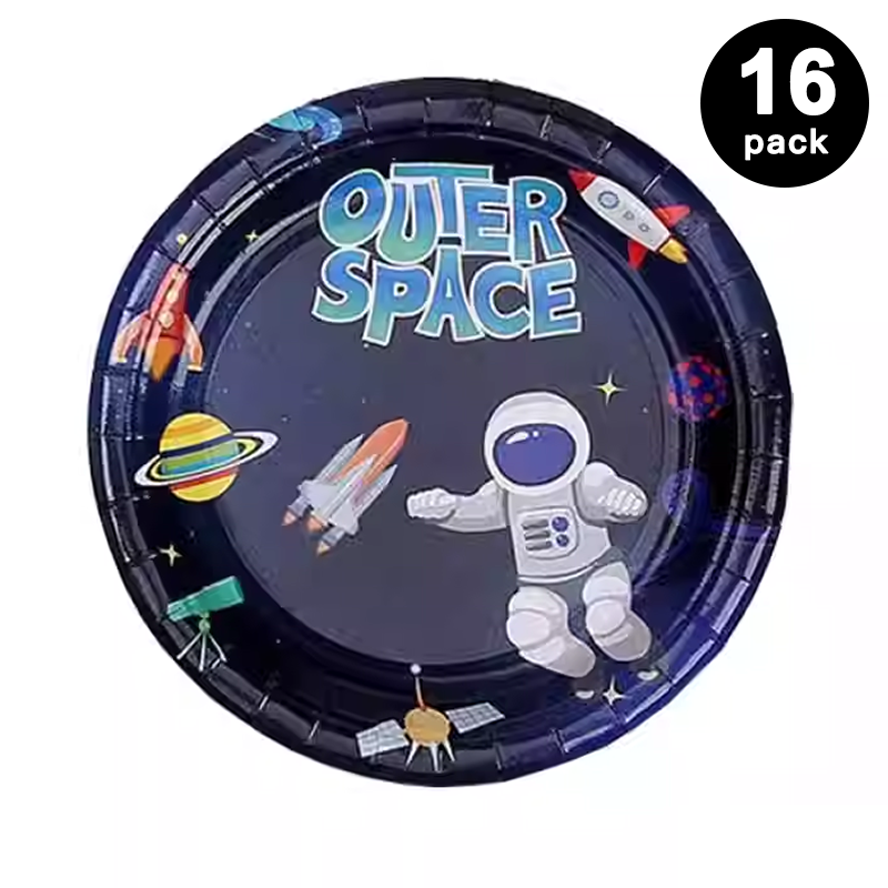 Outer Space Astronaut 7 inch 17cm Paper Plates Round 16 Pack