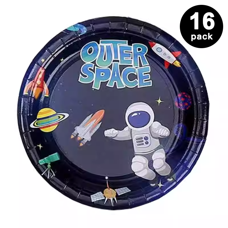 Outer Space Astronaut Rocket 9 inch 23cm Paper Plates Round (Pack of 16)