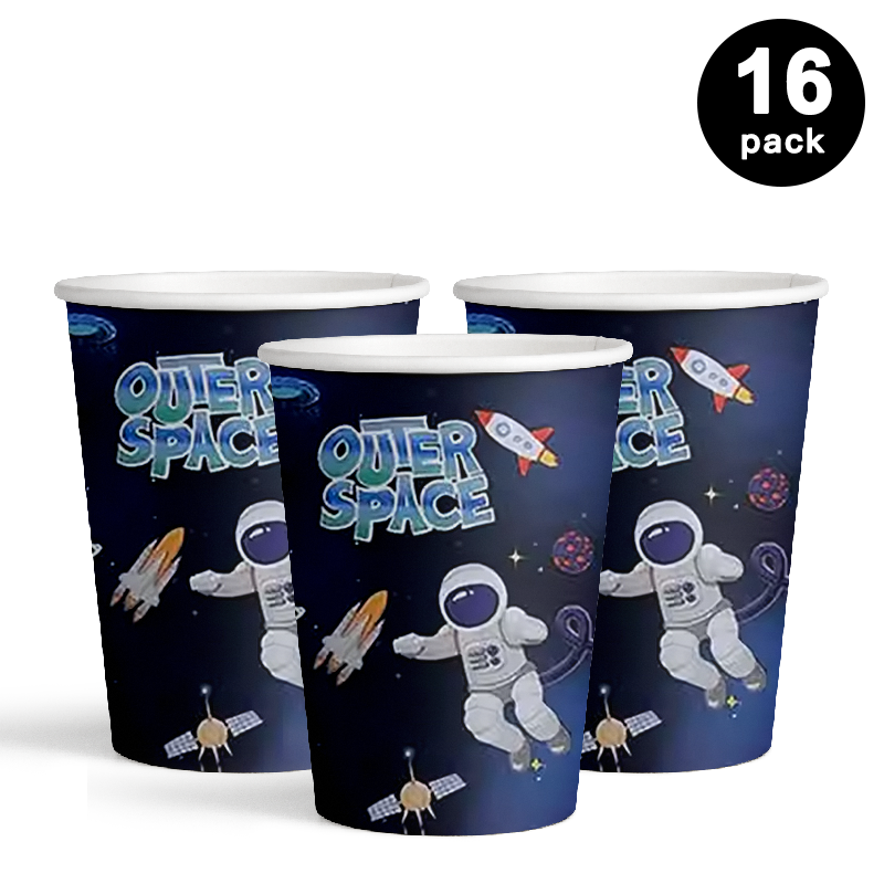 Outer Space Astronaut 250ml 8oz Paper Cups 16 Pack