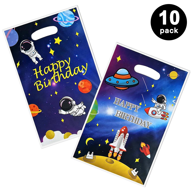 Outer Space Astronaut Rocket Gift Loot Bags Plastic (Pack of 10)