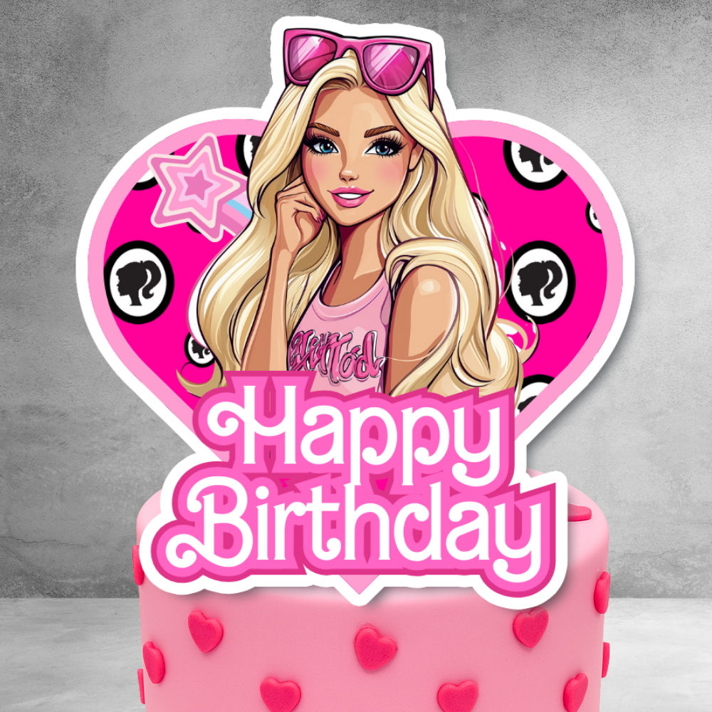 Pink Blonde Fashion Girl Birthday Cake Topper
