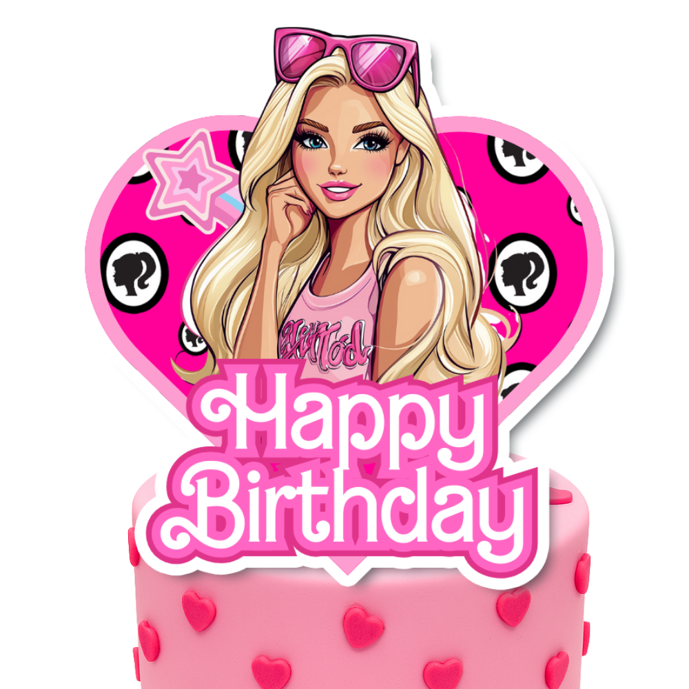 Pink Blonde Fashion Girl Birthday Cake Topper