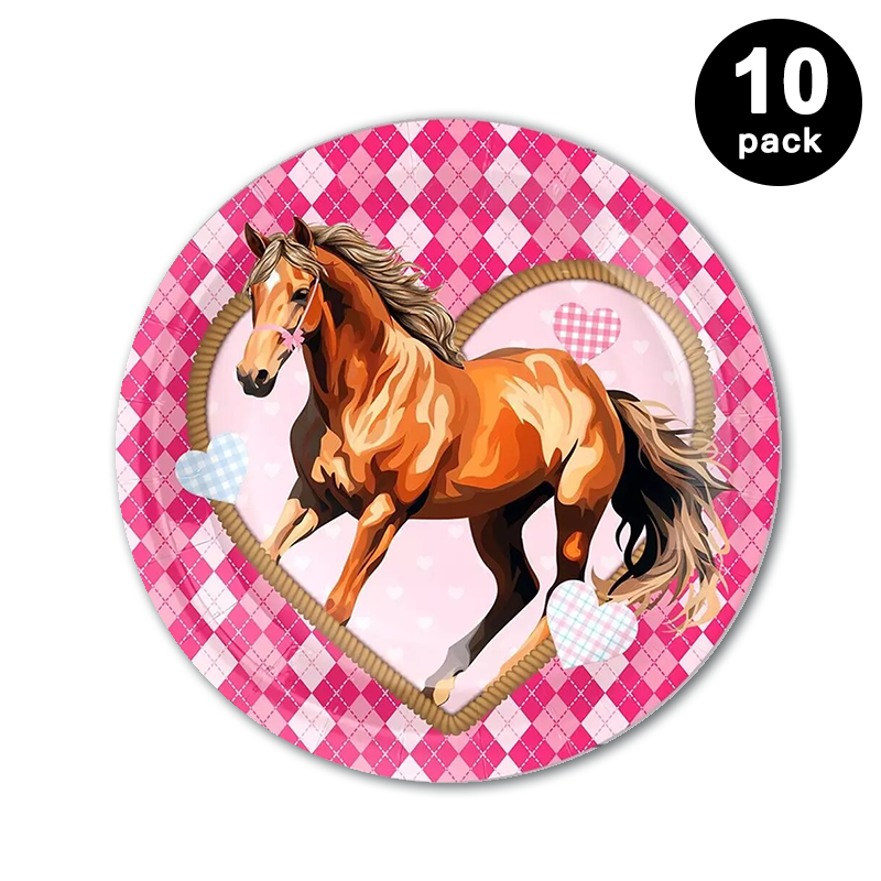 Pink Horse Cowgirl Theme 7 inch 18cm Paper Plates Round 10 Pack