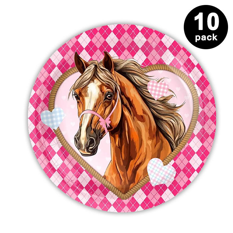 Pink Horse Cowgirl Theme 9 inch 23cm Paper Plates Round 10 Pack
