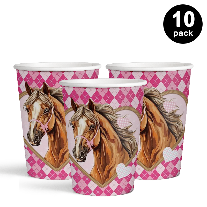 Pink Horse Cowgirl Theme 250ml Paper Cups 10 Pack