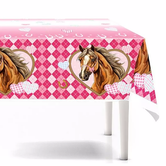 Pink Horse Cowgirl Theme Tablecloth Plastic 180cm x 108cm