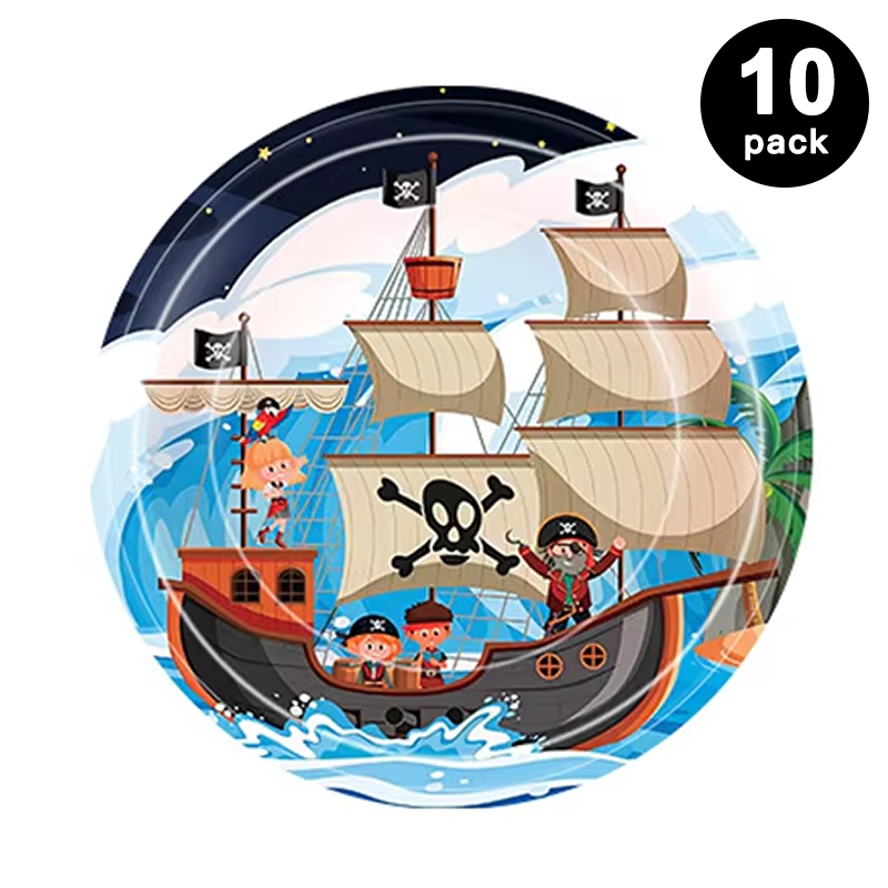 Pirate Theme 9 inch 23cm Paper Plates Round 10 Pack